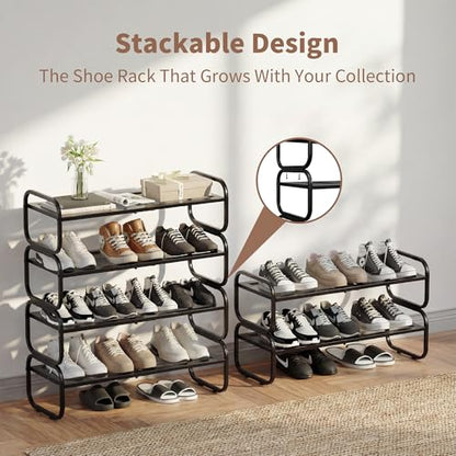 4Tier Shoe Rack - Expandable Shoe Organizer for Closet, Adjustable Metal Shoe Shelf Storage, Stackable Long Shoe Stand Holder for Garage, Entryway, Door Entrance - size: 4 Tier