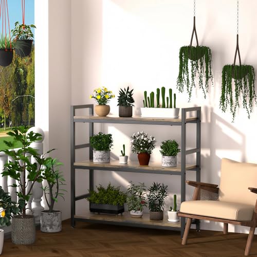 3-Tier Industrial Bookshelf，36" x 12" x 36" | Wood and metal frame, 360° adjustablefeet, waterproof, scratch-resistant, easy assembly, for home/office, 100lbs/tier.