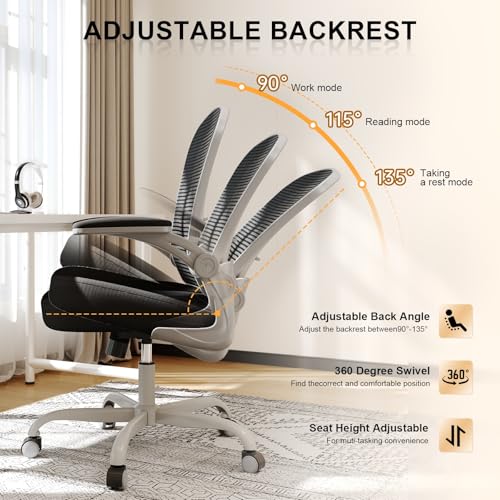 Office Chair, Ergonomic Desk Chairs 330LBS Capacity High Back Mesh Computer Chair with Flip-up Armrests, Comfy Work Chair with Adjustable Lumbar Support - color: Grey Black