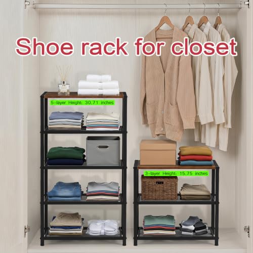 5 Tier Narrow Shoe Rack Shelf for Front Door Entrance, Entryway, and Closet Shoe Organizer with 4 Sturdy Metal Mesh Shelves and Wooden Top, Holds 10 Pairs, Ideal for Shoe Storage or Display - size: 17"D x 10.24"W x 30.7"H