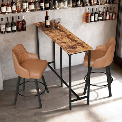 VINGLI 55 Inch Bar Table, Rectangular Counter Height Home Pub Table, Brown | High Top, Multi-Scene Use for Kitchen Dining Living Room Sofa Entryway, Wooden Tabletop & Metal Base, Easy to Install - color: Brown, size: 55"L