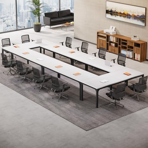 Tribesigns 6.5 FT Conference Room Table, 78.74" W x 27.56" D Large Office Conference Table, Modern Seminar Meeting Table Desk for Boardroom, Meeting Room (1, White and Black) - color: White and Black
