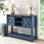 Blue Farmhouse Entryway Table, Rustic Hallway Table with Storage Shelf, Sofa Table with Sliding Barn Doors for Hallway, Entryway, Living Room, Foyer - color: Blue