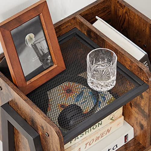 VECELO Nightstand Industrial Side End Table/Stackable Accent Furniture with 2-Tier Open Storage Compartments for Bedroom, Living Room and Small Spaces