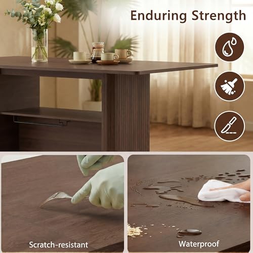 FUQARHY 63" Dining Table with Storage, Farmhouse Rectangular Kitchen Table - color: Walnut