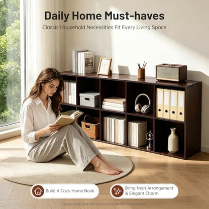 10 Cube Storage Organizer - Pine Wood Bookshelf - Cube Shelf - Vertical or Horizontal Bookcase - Open Book Shelf - Easy Assembly for Bedroom, Living Room, Office - size: 10 Cube