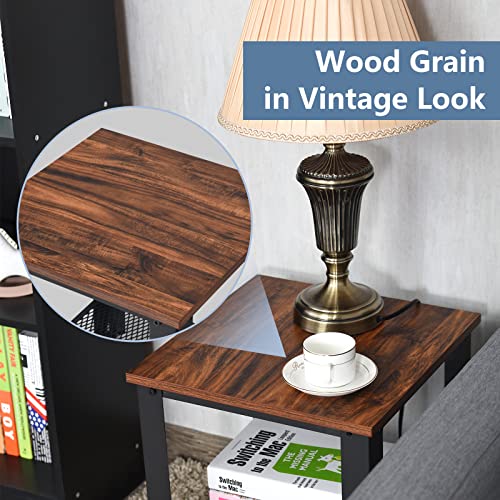 Small Side Table, 2-Tier End Table with Mesh Shelves & Metal Frame, Industrial Sofa Side Table w/Adjustable Feet for Living Room, Nightstand for Small Space, Dorm, Bedroom (1)