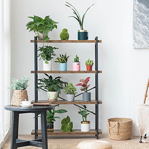 HCHQHS Bookshelf, 4-Tier Industrial Bookcase, Rustic Open Book Shelf, Freestanding Tall Bookshelves with Metal Frame - color: Rustic Brown, size: 4-Tier (35.8"W x 51.2"H)