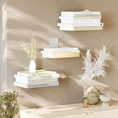 Umbra Conceal, Sturdy Metal Floating Bookshelf for Wall, Silver, Small, Set of 3 - size: Set of 3, Small