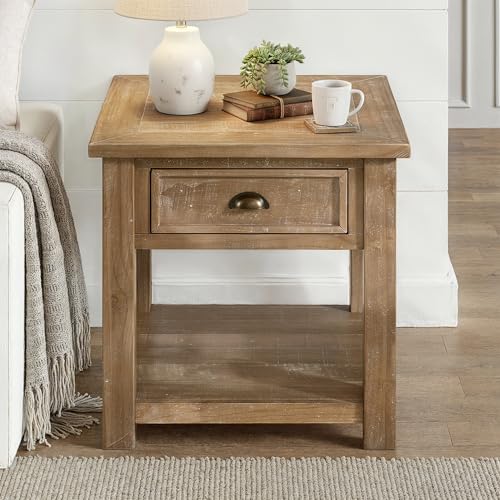 Martin Svensson Home Monterey Solid Wood End Table, Driftwood | Farmhouse Rustic, Coastal Side Table, Drawer and Shelf - color: Driftwood