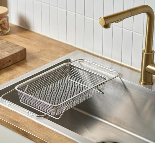 WAGENSTEIGER Extendable Dish Rack with Feet, Vegetable Colander Basket, Stainless Steel Dish or Silverware Drying Rack, Ultimate Kitchen Organizer Over the Sink (11.81 x 8.27 x 2.76 Inches) - size: 11.81 x 8.27 x 2.76 Inches