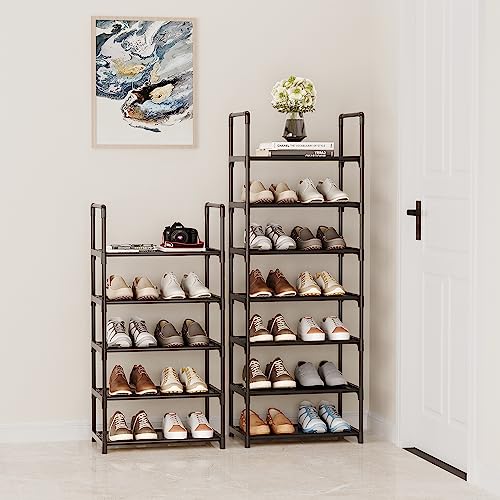 5-Tier Shoe Rack with Handrails, Stackable Narrow Shoe Storage for Entryway, 17.5" W x 11.4" D x 35.4" H, Space Saving Small Shoe Stand for Closet Hallway Dorm, Multi-Functional Shelf(Black) - size: 5-Black(17.5W")