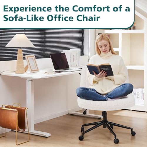 OLIXIS Criss Cross Chair with Wheels, Vanity Chair, Home Office Desk | Wide Seat Armless, Furry Teddy Fleece, Height Adjustable Swivel Rolling, Home Computer Task Seat, Bedroom Study, Beige Teddy - color: Beige Teddy