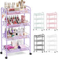 TOOLF 4-Tier Rolling Cart, Metal Utility Cart with 3 Hooks, Easy Assemble Mobile Storage Trolley On Wheels, Metal Shelving Units Kitchen Bathroom Laundry Room - color: Purple, size: 4-Tier
