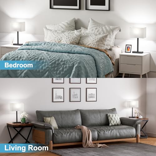 Hong-in Touch Lamps for Bedroom - 3-Way Dimmable Bedside Lamps Set of 2 with USB C+A, Grey Modern Table Lamp for Night Stands, Desk Lamp for Living Room Nightstand End Tables Bed Side - color: A. Grey&Black