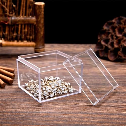 KissYou Small Acrylic Box Clear Boxes with Lid Acrylic Square Cube for Display Jewelry Storage Contanier Party Decorative Box - size: 2.17 x 2.17 x 1.77 Inch