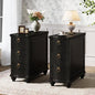 Tribesigns Wood Black End Table Set of 2, 3-Drawers Fully Assembled Narrow Slim Side Table, No Assembly Required, Nightstand for Bedside, Small Spaces, Living Room, Bedroom - color: Black