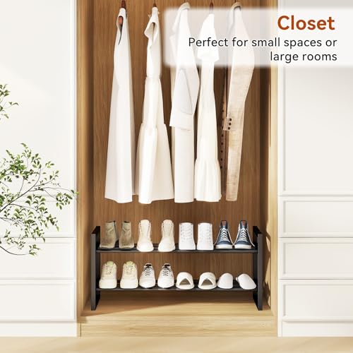 IBUYKE Expandable Shoe Rack, 18"-33” Adjustable Shoe Organizer for Closet, Stackable Metal Free Standing Shoe Rack Storage for Small Space Entryway, Black TXJ002B - size: 33inch-1 Pack