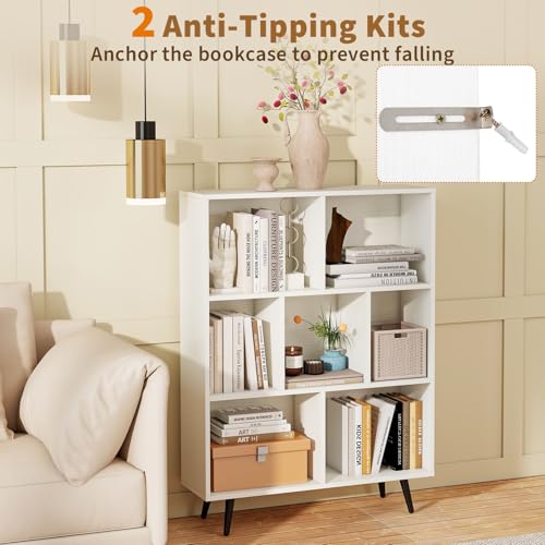 Tangkula 7-Cube Bookcase, Modern Storage Bookshelf with 4 Tapered Metal Legs & 2 Anti-Tip Kit, Freestanding Display Rack for Living Room, Study Room (White, 7-Cube) - size: Standard 7-Cube