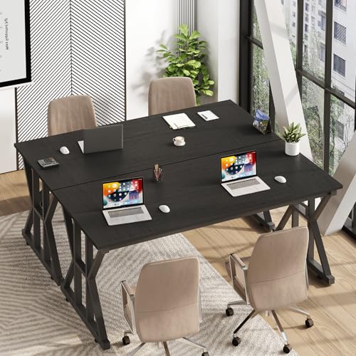 TVU Computer Desk, 55 inch Large Office Desk, Study Writing Table with Thicken Frame, Gaming Desk, Modern Simple Desk for Home Office, Black - color: Black, size: 55inch