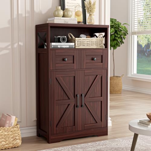 Dark Brown Storage Cabinet with Doors and Shelves - Farmhouse Kitchen Pantry Cabinet with Storage, Coffee Bar Station, Hutch Cupboard for Kitchen, Living Room, Home Office, Dining Room - color: Dark Brown