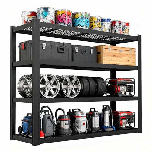 71" Wx71 H Industrial Shelving,8000LBS Garage Storage Shelves,4 Tier Adjustable Metal Shelving,Heavy Duty Shelving for Factory, Garage,Warehouse,Barn (1)