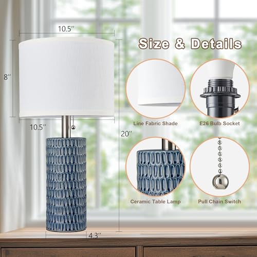 Reaketon Table Lamps for Living Room Set of 2, Ceramic Table Lamps for Bedroom, 20" Modern Lamps for Night Stands, Dark Blue - color: Dark Blue