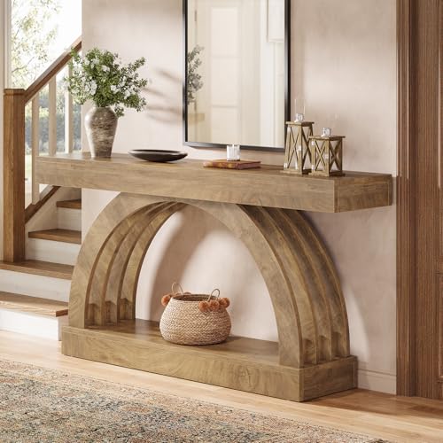 Tribesigns 63-Inch Entryway Table, 2-Tier Sofa Table Behind the Couch, Farmhouse Narrow Unique Arched Console for Hallway, Living Room, Foyer