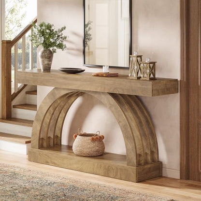 Tribesigns 63-Inch Entryway Table, 2-Tier Sofa Table Behind the Couch, Farmhouse Narrow Unique Arched Console for Hallway, Living Room, Foyer