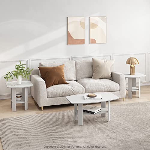 Furinno Simple Design Side Table Set of 2, 2-Tier Modern End Table with Soft Edges, Open Shelves Night Stand, Bedside Table, for Living Room, Bedroom, White - color: White, size: 2-Pack, 2 Tiers, Standard Leg