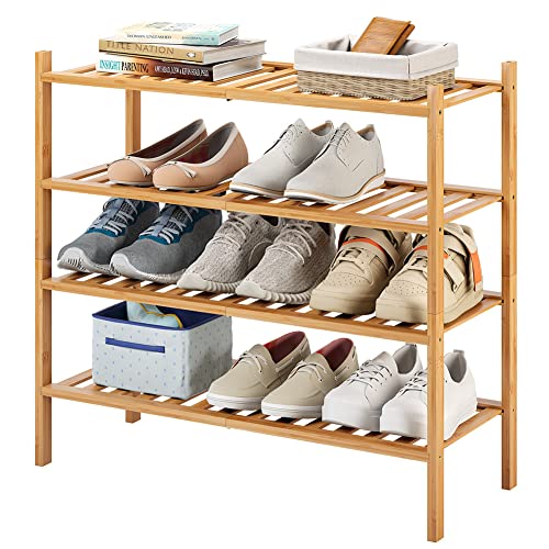 4-Tier Bamboo Shoe Rack for Entryway, Stackable | Heavy Duty | Multi-Function, Free Standing Shoe Racks for Bedroom Hallway Closet - color: Natural, size: 4-Tier-Standard