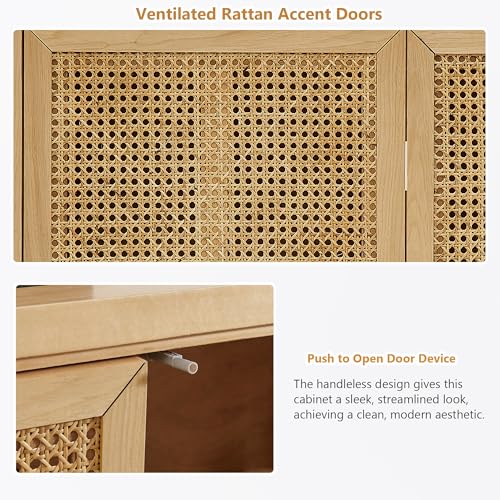 Mid Century Modern Rattan Sideboard 39.4’’ Small Coffee Bar Console Buffet Cabinet Table for Living Dining Room Entryway Hallway, Natural