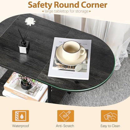 Small Coffee Table,35.4'' Oval Coffee Table with Storage Shelf & Metal Frame,Low Cocktail Tea Accent Table for Apartment,Modern Mid Century Small Living Room Table,Dark Gray - color: Dark Gray