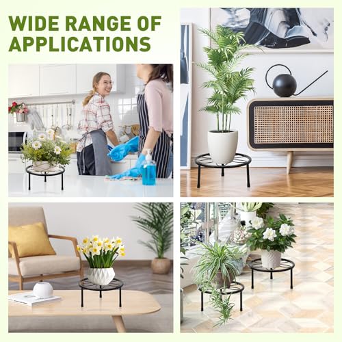 ESRICH 2 Pack 7.8" Metal Plant Stand Indoor , Black Plant Stands Outdoor, Rustproof Round Heavy Duty Flower Pot Stand, Potted Plant Holder for Garden Home