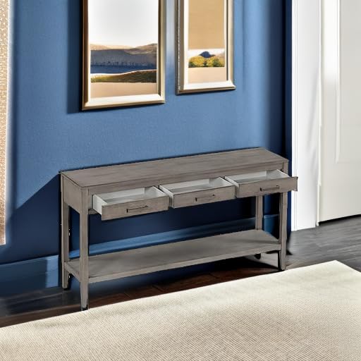 Merax Entryway Console Table with Storage, 3 Drawers Design/Wood Frame/Behind Couch & Sofa, Grey - color: Grey