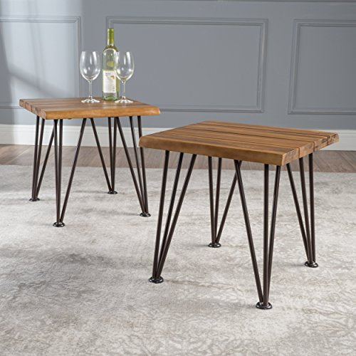 Christopher Knight Home Geania Indoor Industrial Acacia Wood Side Table, Teak Finish With Rustic Metal