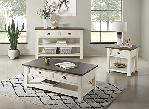 Martin Svensson Home Solid Wood Sofa Console Table, Cream White with Brown Top - color: Cream White With Brown Top