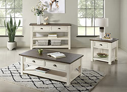 Martin Svensson Home Solid Wood Sofa Console Table, Cream White with Brown Top - color: Cream White With Brown Top