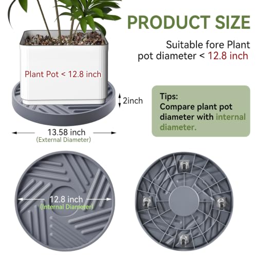 1 Pcs Plant Caddy with Hidden Wheels 13.5 Inch Heavy Duty Rolling Plant Stand, Indoor Outdoor Plant Saucer Tray with $9.9 Garden Tools (Gray) - size: 13.5 Inches (Gray)