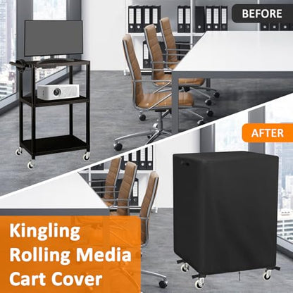 Kingling AV Cart Cover, Waterproof Rolling Media Cart Cover for Multi-Functional Media Carts/Metal Computer Presentation Stand with Wheels Heavy Duty Protection - 24"L x 18"W x 40"H (Black) - size: 24"L x 18"W x 40"H (63x48x102cm)