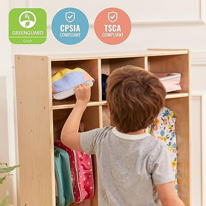 ECR4Kids Streamline 3-Section Coat Locker with Cubby Storage, Classroom Furniture, Natural - color: Natural