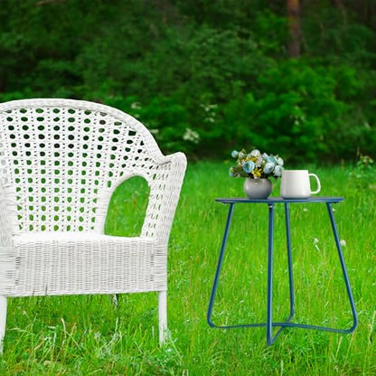 danpinera Outdoor Side Tables with Flower Cut Outs, Weather Resistant Steel Patio Side Table, Small Round Outdoor End Table Metal Side Table for Patio Yard Balcony Garden Navy Blue - color: Navy Blue