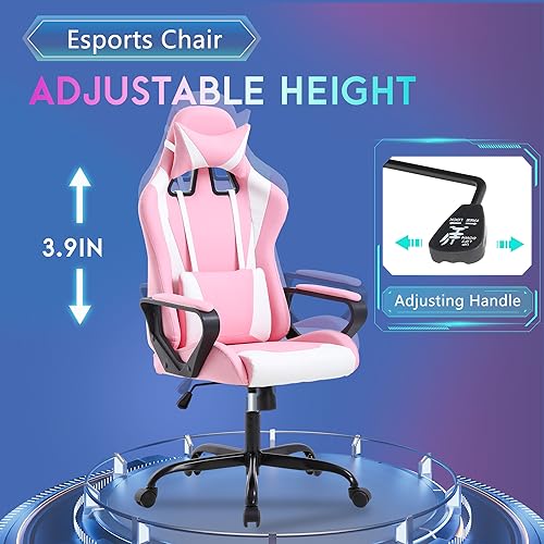PayLessHere Ergonomic Racing Desk Chair Gaming Chair Computer Chair with Armrests 360° Swivel & Caster Pu Desk Task Chair Executive Headrest Lumbar Support for Back Pain Women Men and Adults,Pink - color: Pink