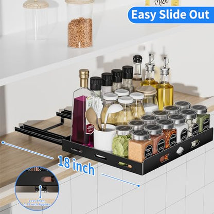 BOIVSHI Pull Out Spice Rack Organizer for Cabinet, 1 Tier Heavy Duty Spice Rack, Vertical Spice Rack for Kitchen Cabinet and Pantry (12.6''Wx10.5''Dx2.8''H, Metal Black) - size: 12.6''Wx10.5''Dx2.8''H,1 Tier