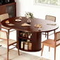 Extendable Round Dining Table for 2-4-6, 63 Inch Dining Room Kitchen Table with 2-Tier Storage Shelf, Modern Farmhouse Fluted Wood Slide Door Dinner Furniture,Oval Circle(Walnut-63 Inch) - color: Walnut-63 Inch