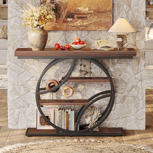 Huuger 41.3 Inch Entryway Table, Modern Console Sofa Table, Accent Table with Shelves, for Entry, Hallway, Entrance, Foyer, O-Shaped Metal Frame, Dark Walnut - color: Dark Walnut, size: 11.8"D x 41.3"W x 31.5"H