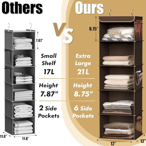 Simple Houseware 5 Shelf Hanging Closet Organizer, Brown - color: Brown, size: 5 Shelf