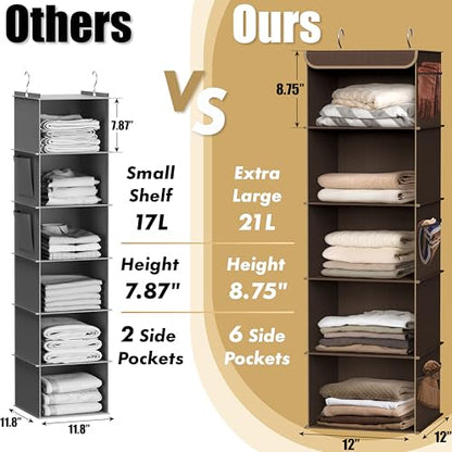 Simple Houseware 5 Shelf Hanging Closet Organizer, Brown - color: Brown, size: 5 Shelf