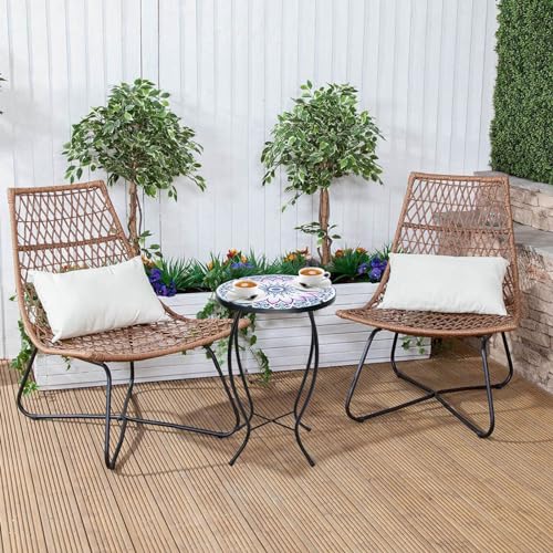VCUTEKA Outdoor Side Table Mosaic End Table Patio Side Table Small End Tables Glass Top Round Balcony Coffee Porch Indoor Glass Top Flower 14'' - color: Flower