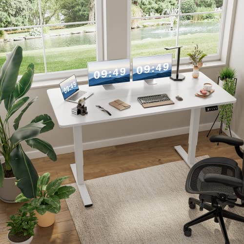 Furmax 63 Inches Electric Height Adjustable Standing Desk Home Office Desk | Large Sit Stand Up Computer Desk Memory Preset with T-Shaped Metal Bracket, White - color: White, size: 63 Inch